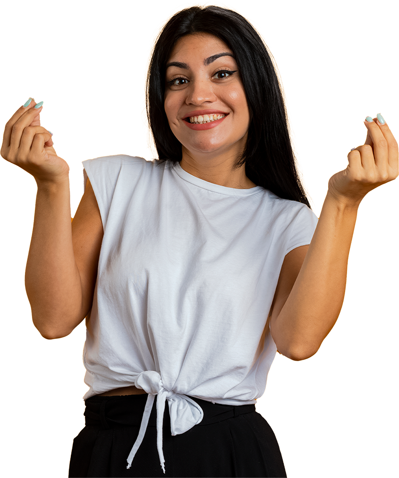 sonriente-joven-mujer-caucasica-gestos-dinero-signo-mano