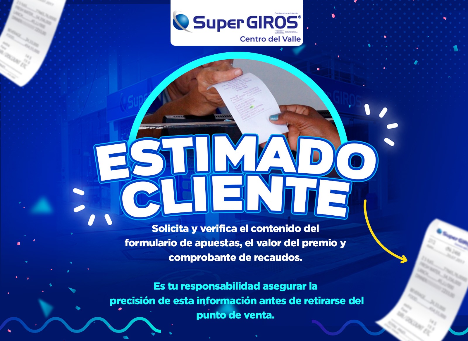 Estimado cliente solicita y verifica el contenido del formulario de apuesta el valor del premio y comprobante de recaudos
